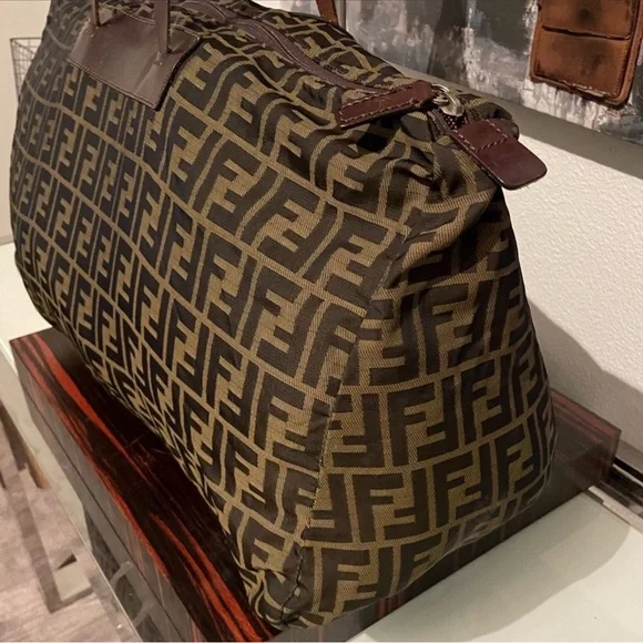 FENDI Large Zucca Canvas Duffle Weekender Tote Bag Black Brown - Picture 4 of 16